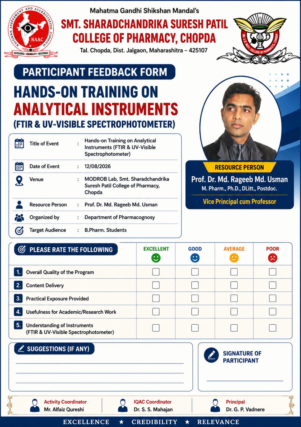 Hands-on Training on Analytical Instruments (FTIR & UV-Visible Spectrophotometer)